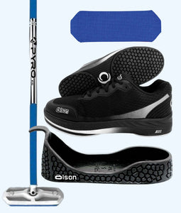 Rookie Bundle - Women's Right Hand - Blue Fiberglass Broom -  Black Voltaje Shoes - Choice of Gripper Colour