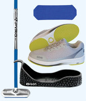 Rookie Bundle - Women's Right Hand - Blue Fiberglass Broom -  Grey Voltaje Shoes - Choice of Gripper Colour