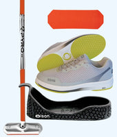 Rookie Bundle - Women's Right Hand - Orange Fiberglass Broom -  Grey Voltaje Shoes - Choice of Gripper Colour